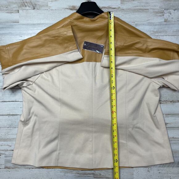 Hal Rubenstein Tan Leather Jacket Coat Lined Cream Ponte Stretch SZ 2X C101666 - Picture 7 of 7
